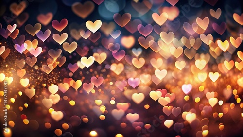 Romantic Black Background with Bokeh Hearts - Valentine's Day Stock Photo