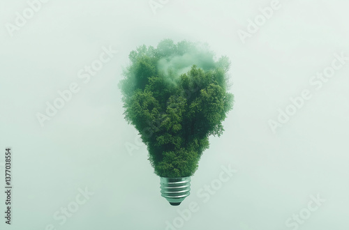 Green plant light bulb, symbolizing environmental protection and innovation, suitable for sustainable development and ecological concept displays.