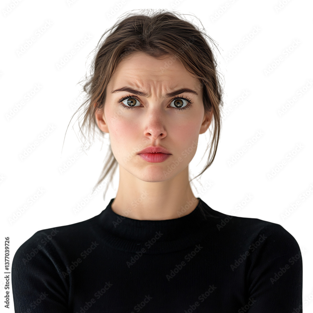 A Woman with Perplexed Expression Lips Pursed Isolated on Transparent Background A Woman with Perplexed Expression Lips Pursed Isolated on Transparent Background