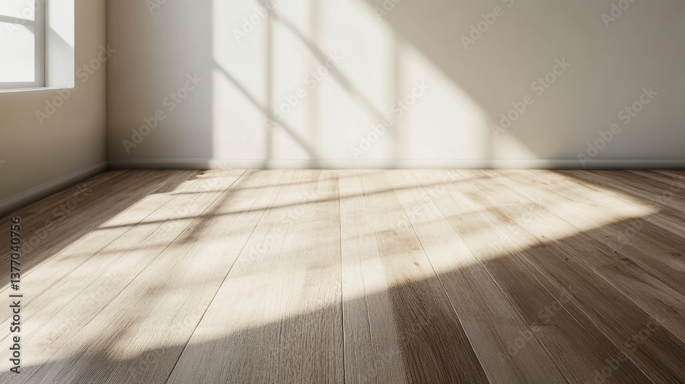 Sunlight Streaming Through Window Illuminating Empty Room with Hardwood Floor Sunlight Streaming Through Window Illuminating Empty Room with Hardwood Floor