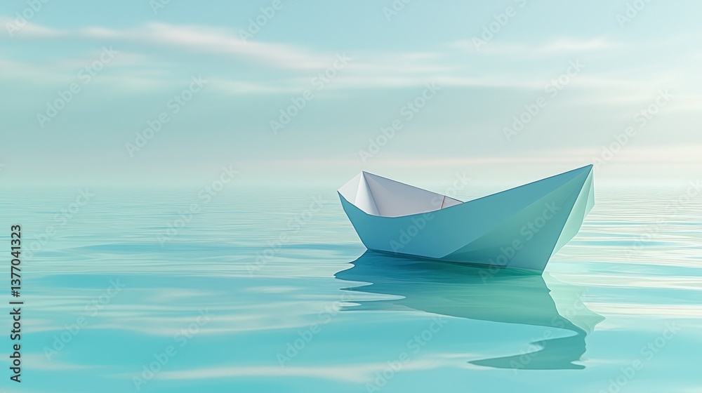 Paper Boat Floating on Calm Water Paper Boat Floating on Calm Water