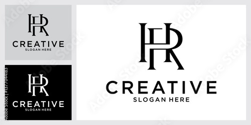 HR or RH initial letter logo design vector