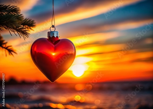 Silhouette of a Christmas Heart Ornament, Festive Holiday Background