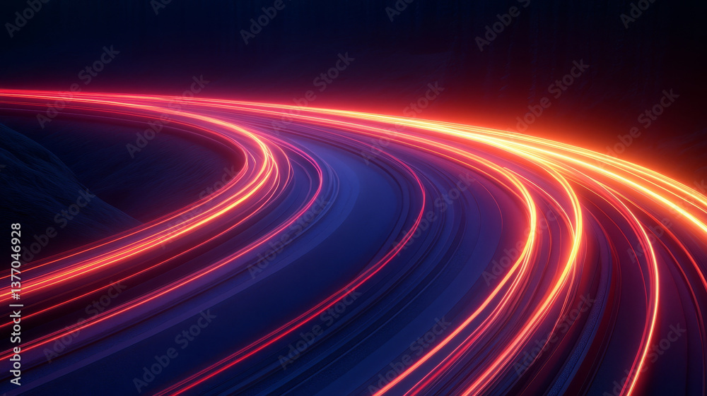 vibrant display of light trails curves gracefully through dark landscape, showcasing beauty of motion and speed vibrant display of light trails curves gracefully through dark landscape, showcasing beauty of motion and speed