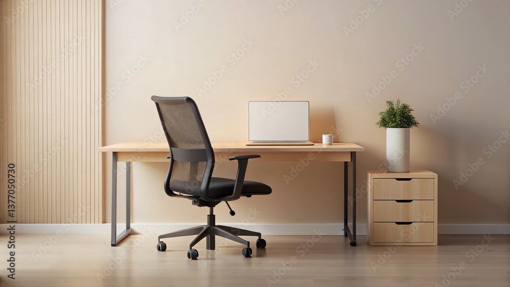 Sleek Modern Home Office Setup: Minimalist Desk & Ergonomic Chair Sleek Modern Home Office Setup: Minimalist Desk & Ergonomic Chair