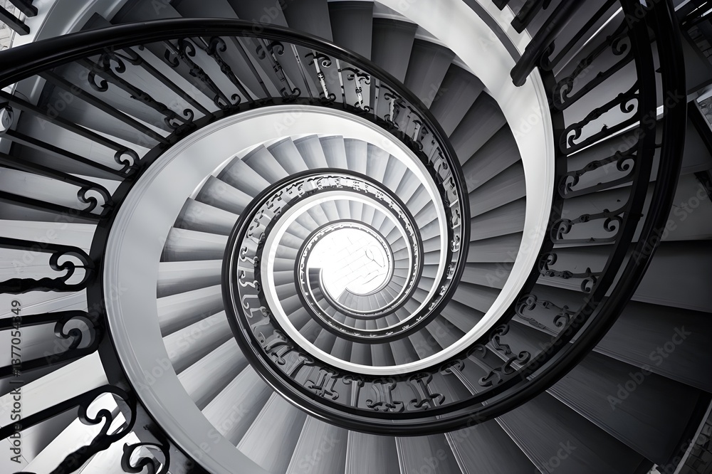 Fototapeta premium A Geometric View of a Spiral Staircase Interior.