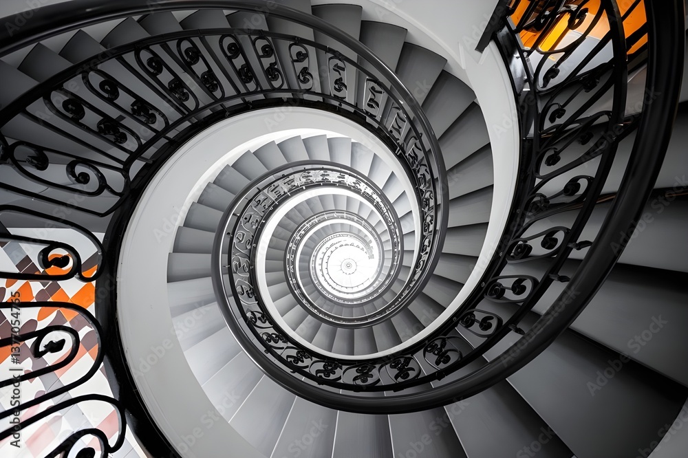 Fototapeta premium A Geometric View of a Spiral Staircase Interior.