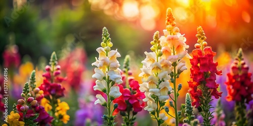 Vibrant Snapdragon Flowers, Long Exposure Photography, Blurred Motion, Colorful Garden