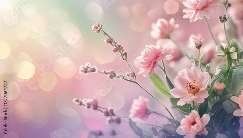 Romantic Pink Spring Flowers with Pastel Bokeh Background – Soft Floral Aesthetic