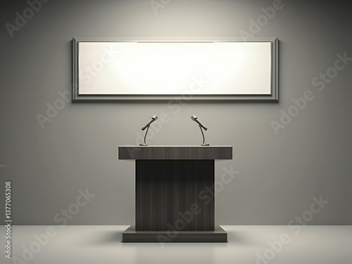A Stark Realistic Mockup Featuring a Traditional Police Press Podium for Official Announcements and Public Statements with a Clean and Minimalist Design