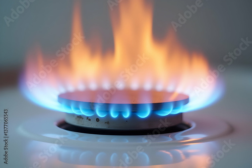A Striking Close Up of a Gas Stove Burner Emitting Vibrant Flames, Showcasing the Beauty and Power of Controlled Combustion for Cooking and Heating photo