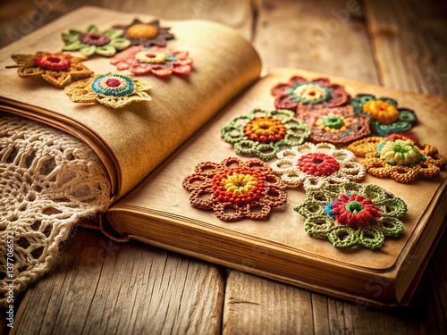 Vintage Crochet Pattern Book, Retro Yarn Crafts,  Handmade Needlework Designs,  Old Photo Album