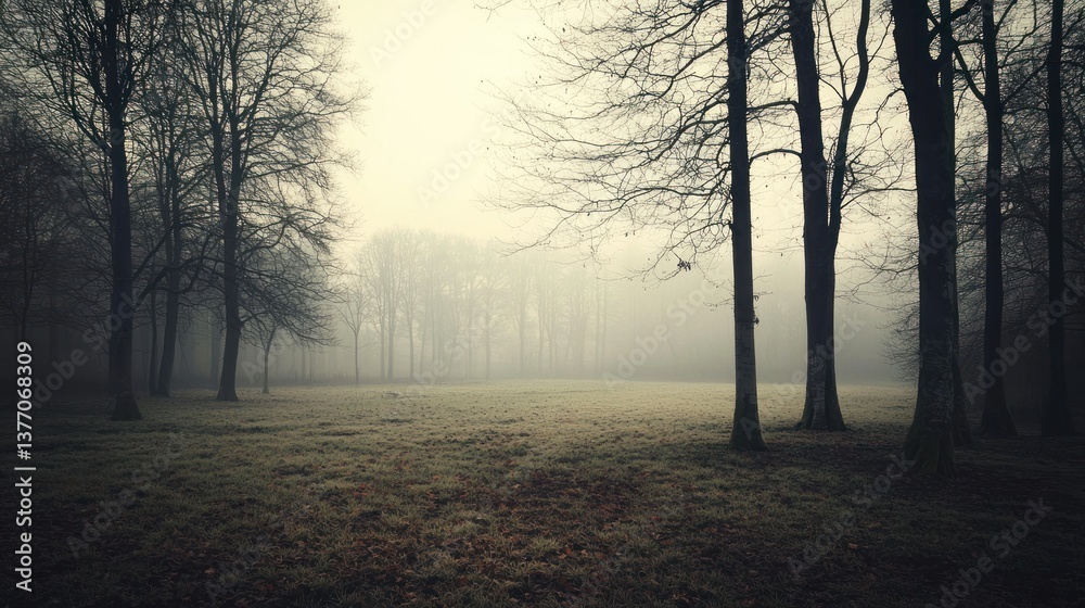 Fototapeta premium Misty Morning in the Woods: A Serene Landscape