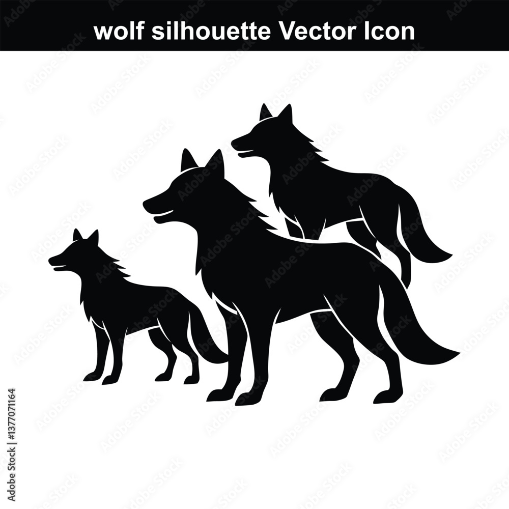 Fototapeta premium Simple vector illustration of a wolf and a dog in black and white silhouette.