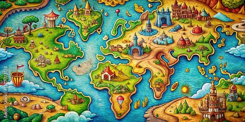 Whimsical Cartoon Map Macro Shot: Adventure Awaits Close Up