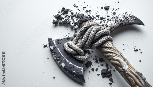 Axe Symbolizing Cutting the Gordian Knot on White Background