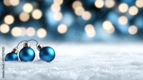 Obraz na płótnie Vibrant, shimmering dark blue Christmas lights creating a serene and elegant atmosphere with a blurred, abstract background. w salonie