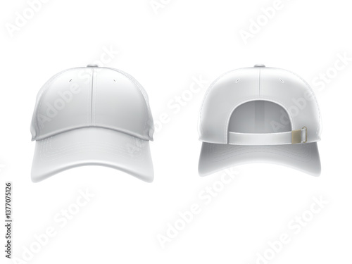 Realistic white baseball cap set. Back front side view stock illustration
