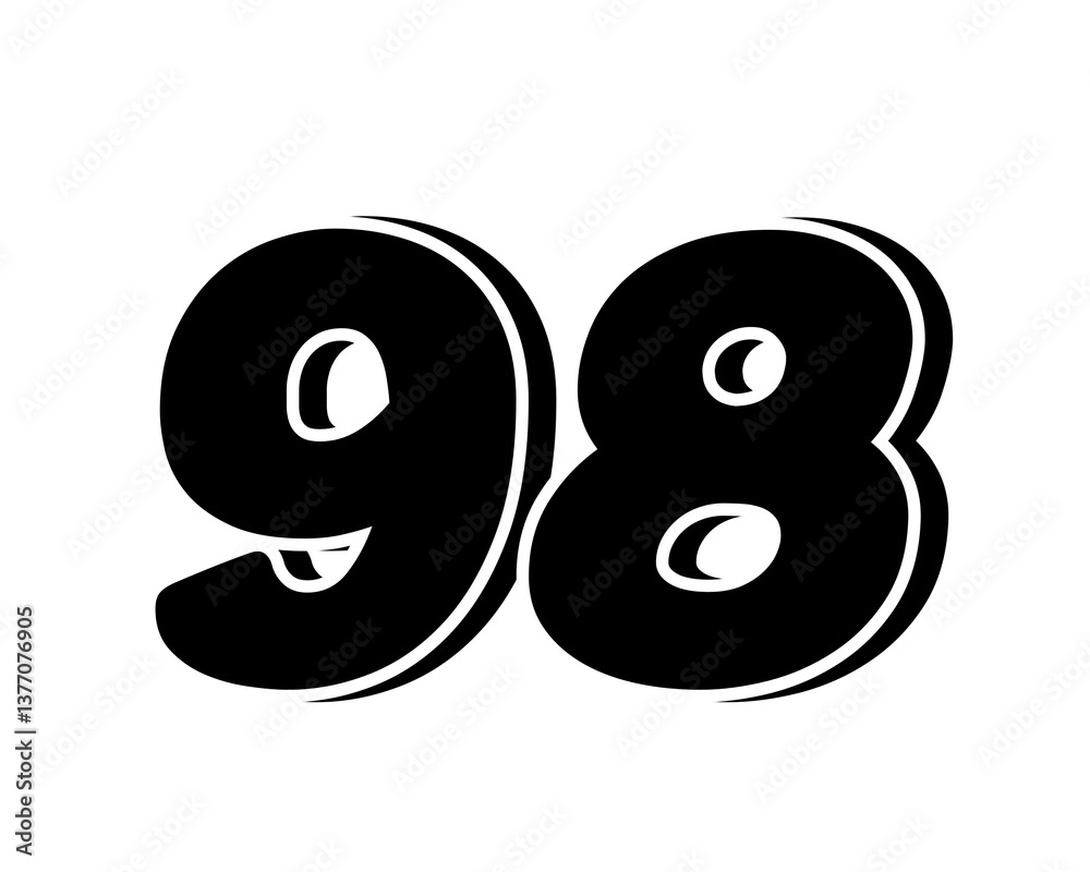 Stylized black number 98 on transparent background, with a bold, 3D appearance and shadow effects for added depth and dimension for design elements Stylized black number 98 on transparent background, with a bold, 3D appearance and shadow effects for added depth and dimension for design elements