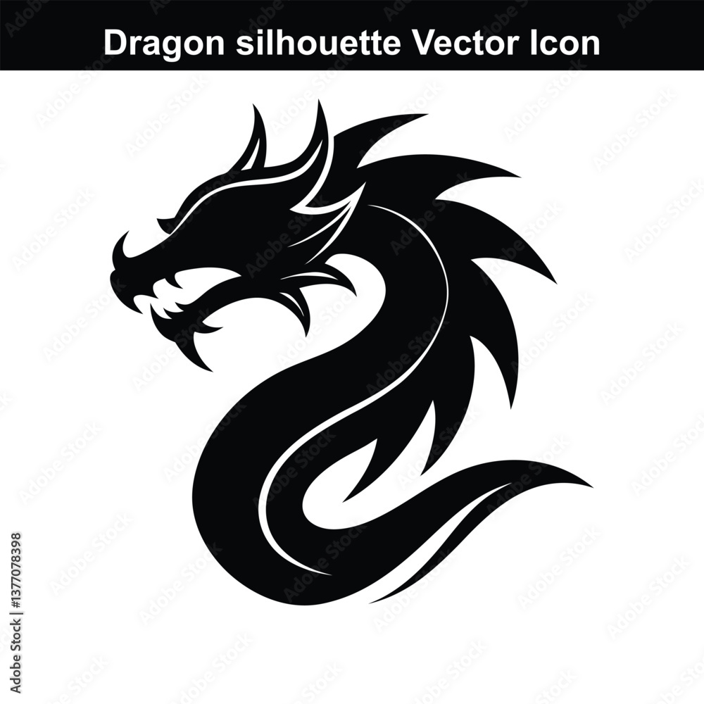 Fototapeta premium Black and white dragon vector illustration with a mythical and artistic design.