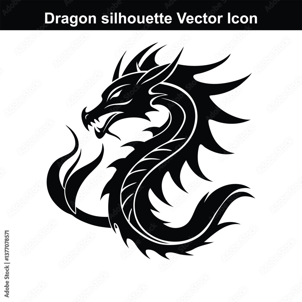 Black and white dragon vector illustration with a mythical and artistic design. Black and white dragon vector illustration with a mythical and artistic design.
