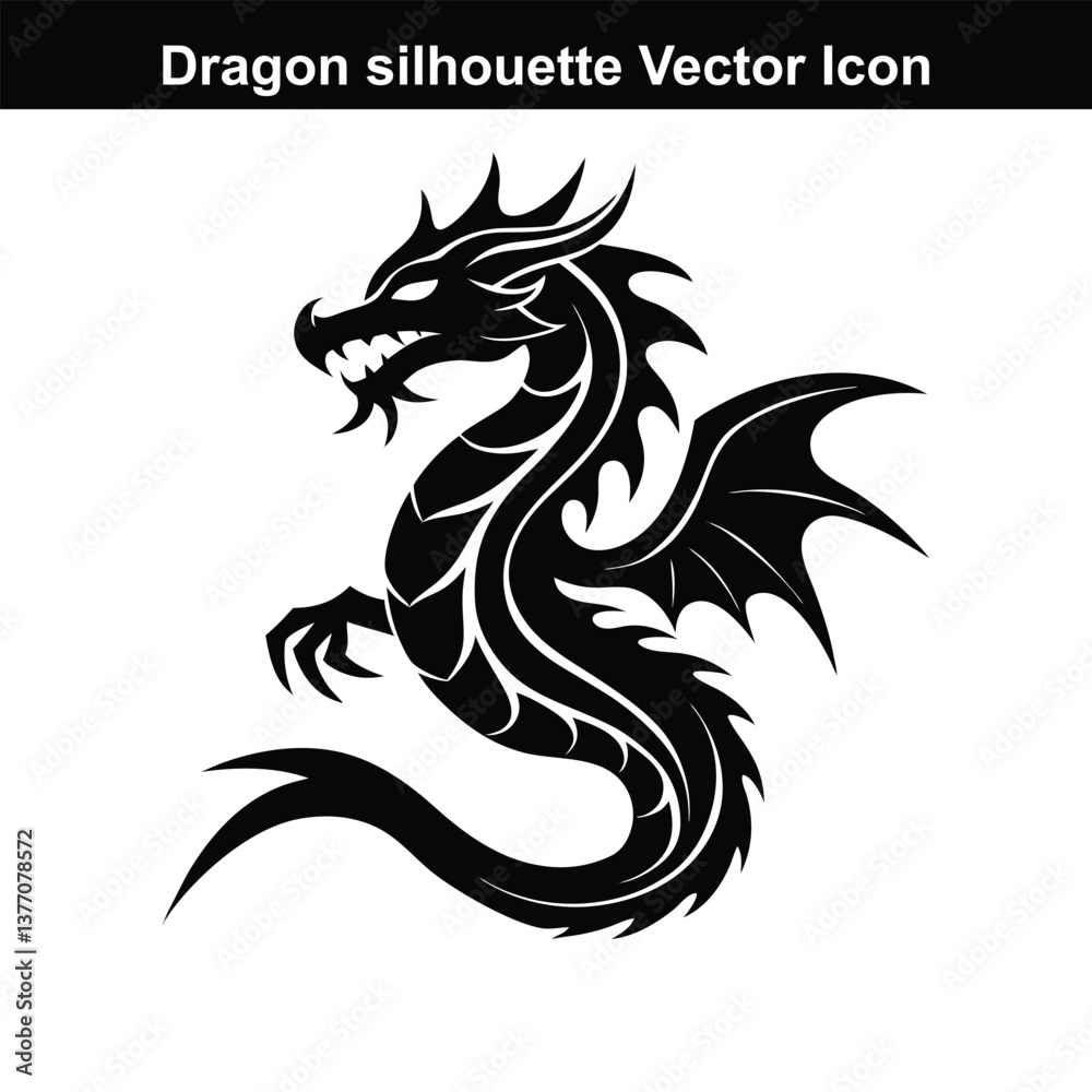 Black and white dragon vector illustration with a mythical and artistic design. Black and white dragon vector illustration with a mythical and artistic design.