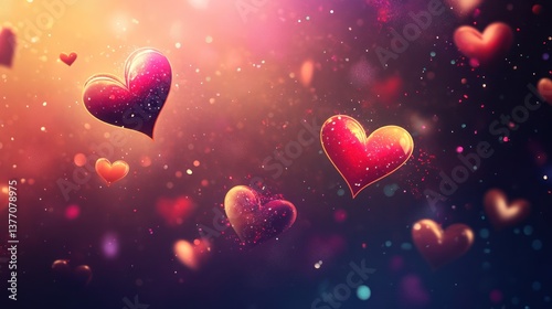 Romantic hearts floating, bokeh background, Valentine's Day, love design