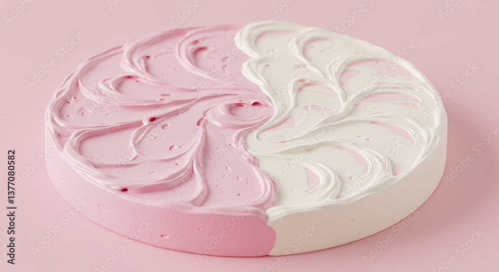 Pastel Pink and White Swirled Frosting Cake on Pink Background Pastel Pink and White Swirled Frosting Cake on Pink Background