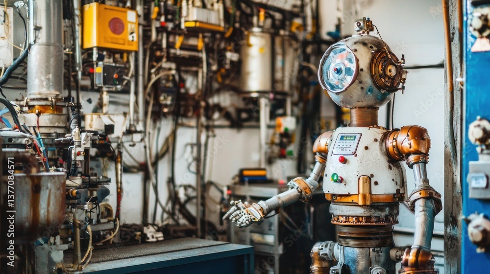 Fototapeta premium Steampunk Robot in Industrial Setting