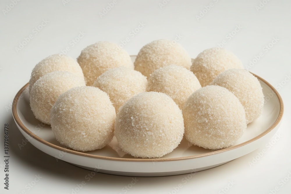 Soft and Fluffy Coconut Treats on a Plate Ready for Enjoyment Soft and Fluffy Coconut Treats on a Plate Ready for Enjoyment