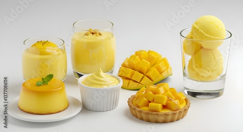 Mango cuisine with refreshment, ice cream, pudding and desert  photo
