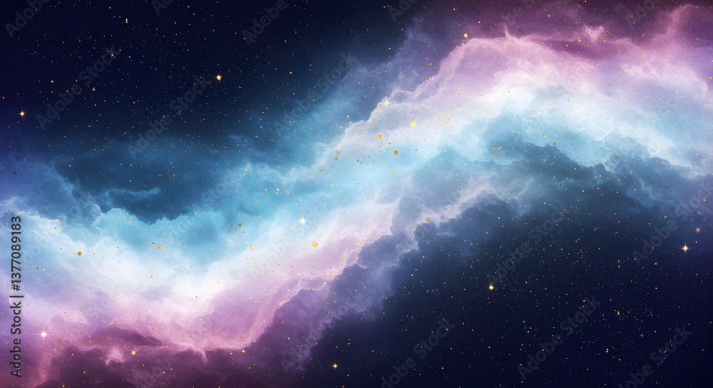 Fototapeta premium Ethereal abstract background with cosmic nebula-like swirls and shimmering stars.