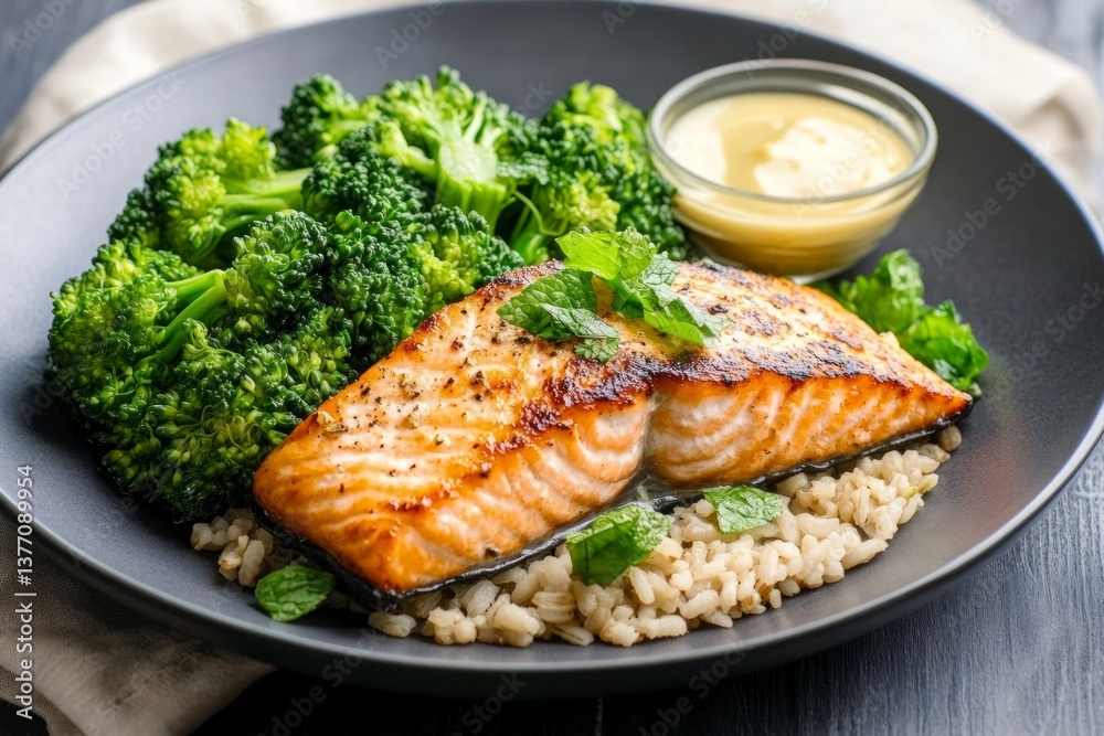 grilled salmon with brown rice and steamed broccoli
grilled salmon with brown rice and steamed broccoli