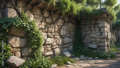 Twisted vines and creepers entwine old stone walls, overgrown wilderness ,  creepers,  foliage,  vines
