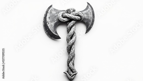 Axe Symbolizing Cutting the Gordian Knot on White Background