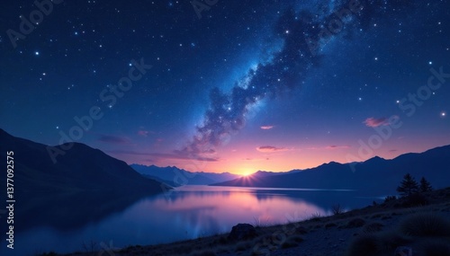 Celestial landscape with twinkling stars on dark canvas, galaxy, celestial bodies