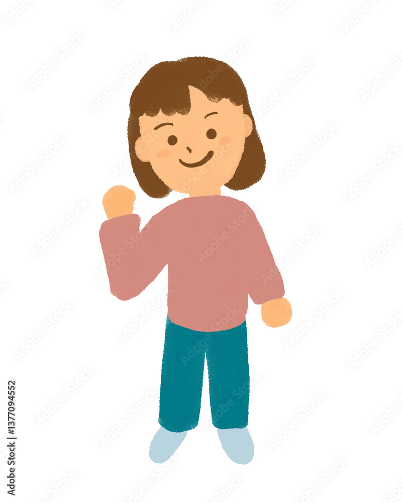 Obraz premium やる気、元気、ガッツポーズする女性のイラスト素材