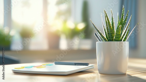 Wallpaper Mural A neatly arranged desk with a planner, sticky notes, and various electronic devices, showcasing a minimalist and productive workspace. Torontodigital.ca