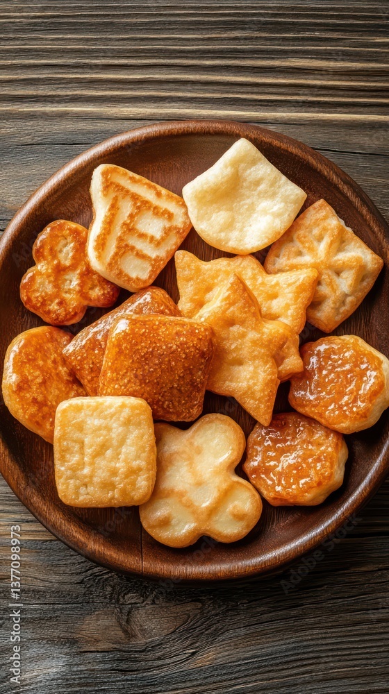 Fototapeta premium Assorted fried snacks on wooden plate