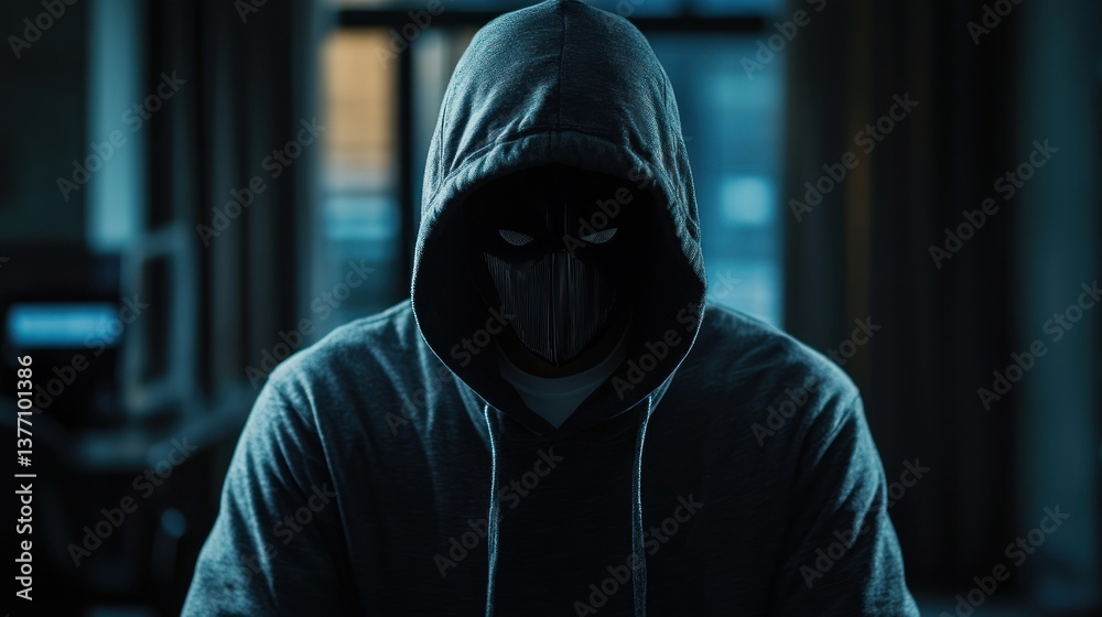 Masked Figure in a Hooded Sweatshirt: A Mysterious Portrait Masked Figure in a Hooded Sweatshirt: A Mysterious Portrait