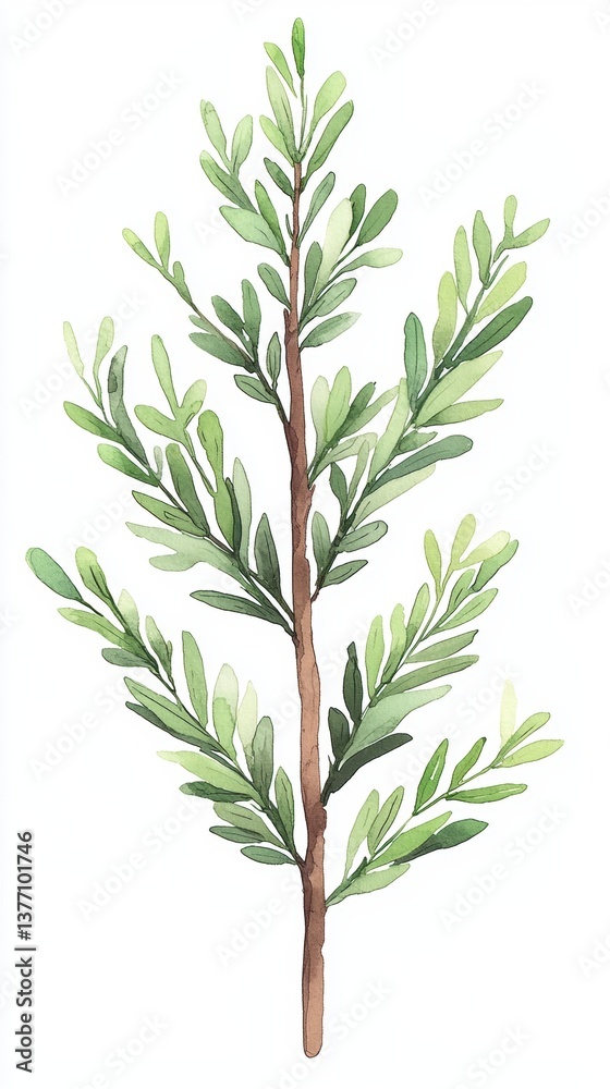 Fototapeta premium A detailed illustration of a green leafy branch showcasing various shades and intricate leaf patterns.