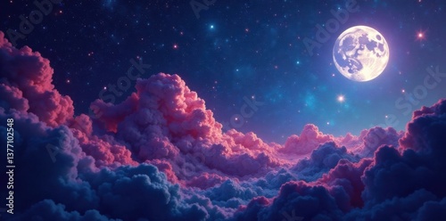 Cosmic canvas with vibrant stars and a silvery moon, universe, stars, astronomy