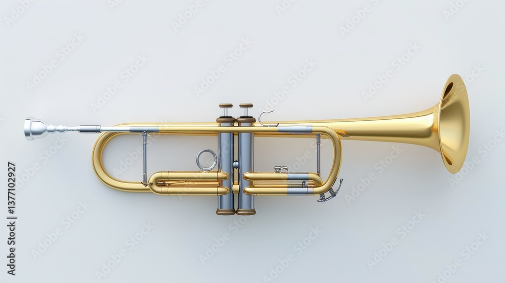 Obraz premium Hyperrealistic trombone image studio setting digital art minimalistic environment top-down view musical concept