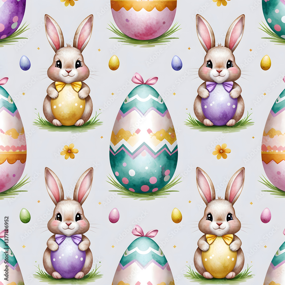 Fototapeta premium Adorable Easter Bunny and Egg Pattern