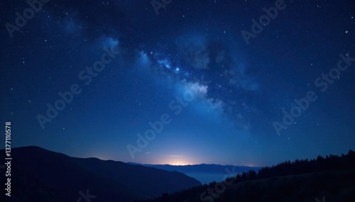 Deep night sky with twinkling stars on dark blue background, space, midnight