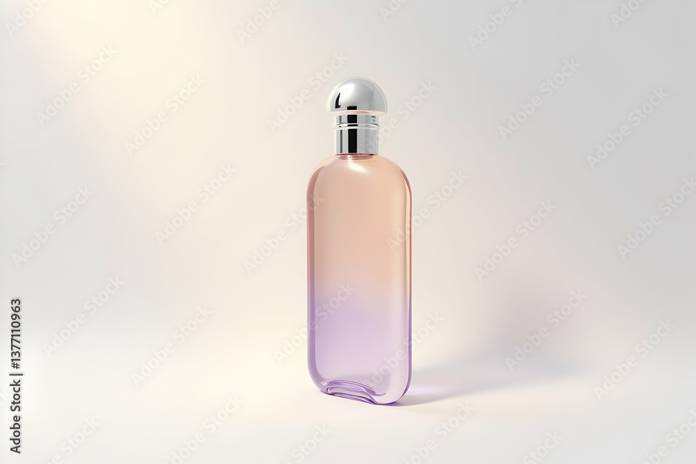 Elegant Perfume Bottle Mockup Showcasing a Gradient of Peach to Violet Hues, Ideal for Cosmetic Product Marketing and Luxury Branding Imagery, Minimalist Design