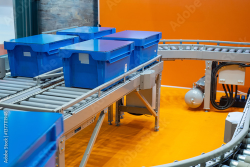 Conveyor line in factory. B...