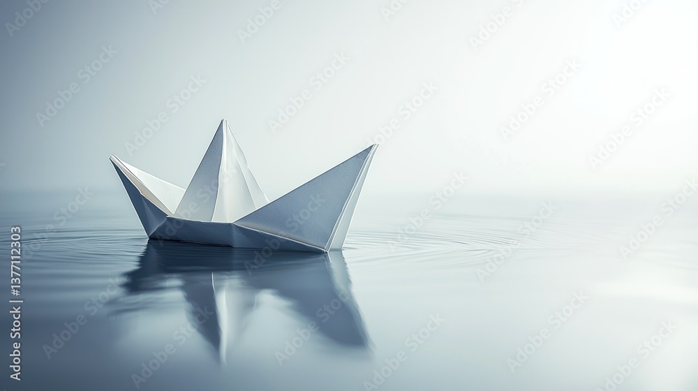Folded paper boat on still water Folded paper boat on still water