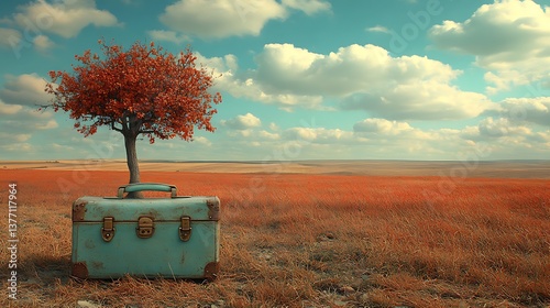 A symbolic illustration of a tree growing from a briefcase, representing organic business growth.
