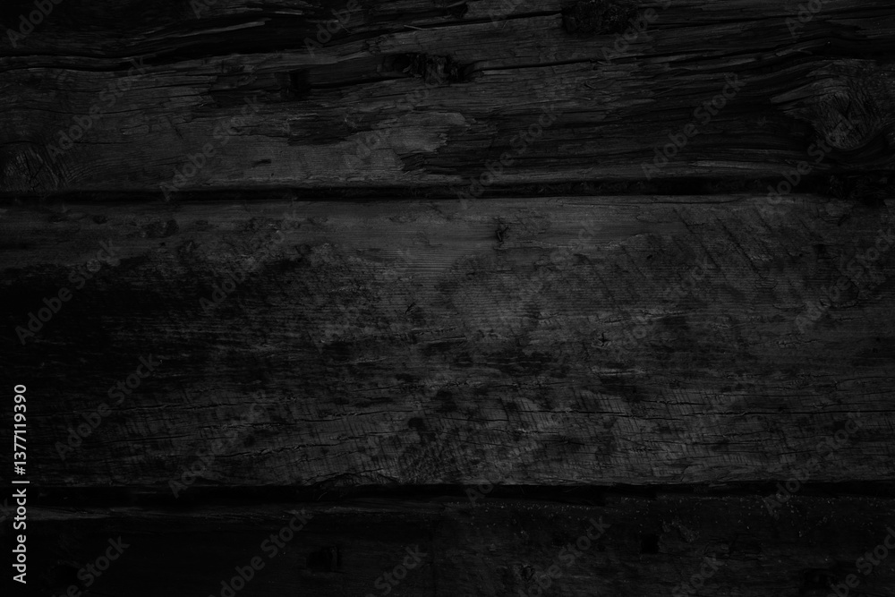 Black white old wooden wall. Dark grunge background.